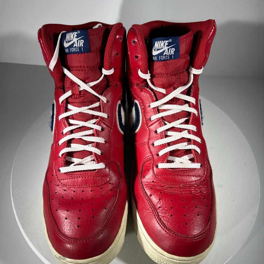 Nike Air Force 1 High Top Red Shoes Mens Size 10 Chenille Swoosh Sneakers AF1 BF - Picture 2 of 12